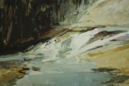 Hugh McIntyre (b.1943), oil on panel, mountain stream, signed and dated. H.60 W.91cm.