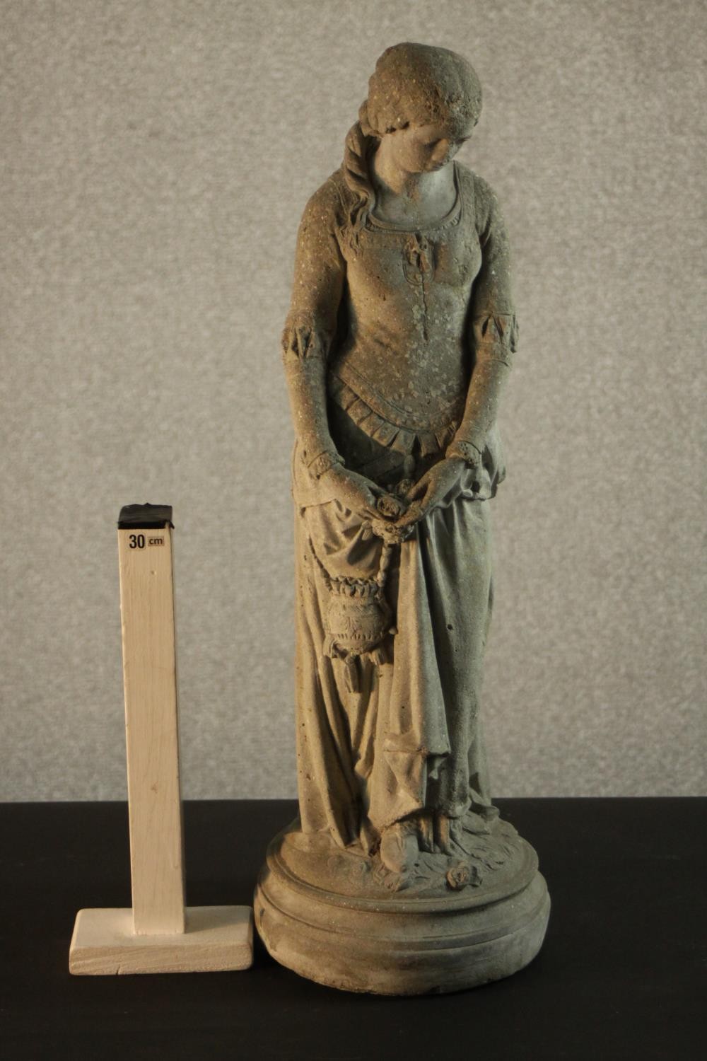 A cast concrete figure of a Victorian style lady. H.60 Dia.20cm. - Image 2 of 6