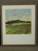 A framed and glazed oil pastel landscape, unsigned. H.56 W.46cm