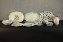 A collection of Midwinter ceramics including, a hand-painted fashion-shape coffee pot, Homeweave