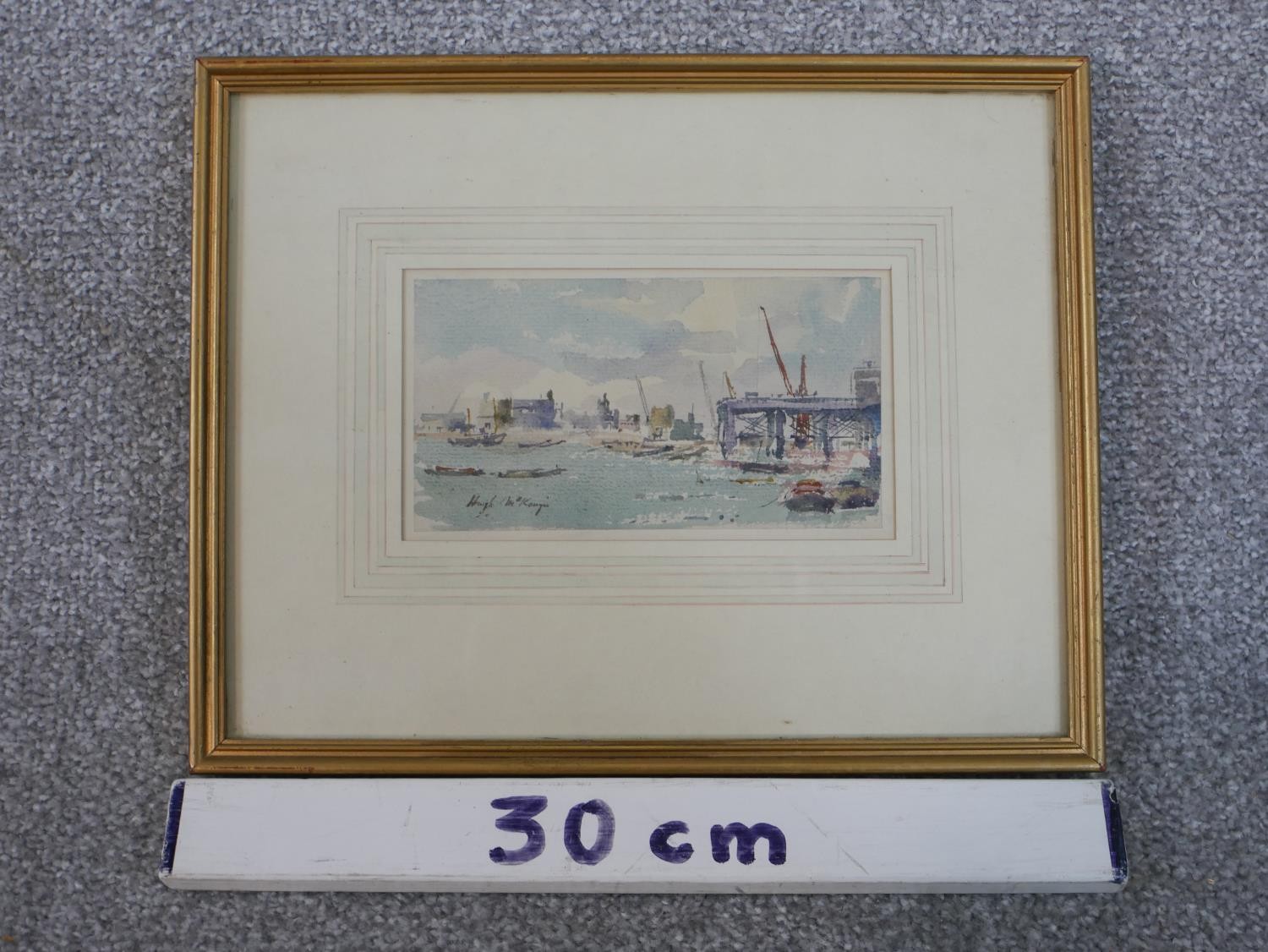 Hugh McKenzie (1909 - 2005), framed and glazed watercolour on paper, Thames, London, signed. H.23 - Image 3 of 5