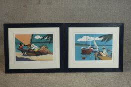 Thomas Gibb (Contemporary), Anguilla and Martinique, two colour prints of Caribbean scenes, signed