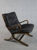 Ingmar Relling for Westnofa, a 1970s Norwegian Siesta stained beech bentwood lounge chair with loose