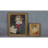 After Joseph Karl Stieler, portrait of Ludwig van Beethoven, needlepoint, together with another
