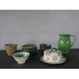 A collection of mixed studio pottery and ceramics, including a Royal Doulton Art Nouveau floral