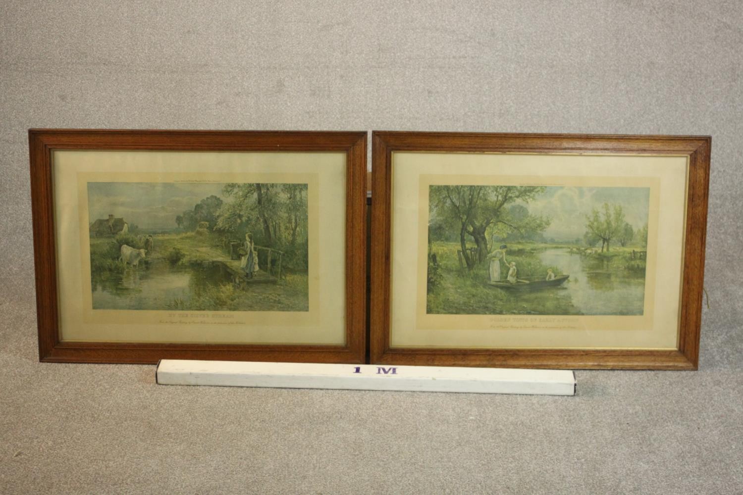 Two framed and glazed Victorian prints of river scenes, one with a girl on a bridge and people - Image 2 of 6