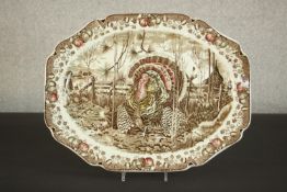 A Johnson Brothers 'His Majesty' transfer printed meat platter, the decoration depicting a turkey,