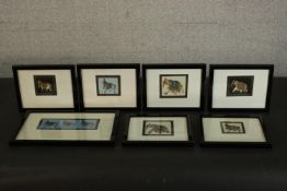 A collection of seven framed and glazed Indo-Persian Mogul hand painted miniatures on paper of