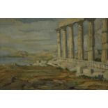 19th century school Classical Temple Ruin, oil on canvas. (small hole to canvas) H.48 W.66cm.