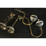 Two pairs of Victorian brass light fittings, two ceiling lights and two wall fittings. L.31cm.