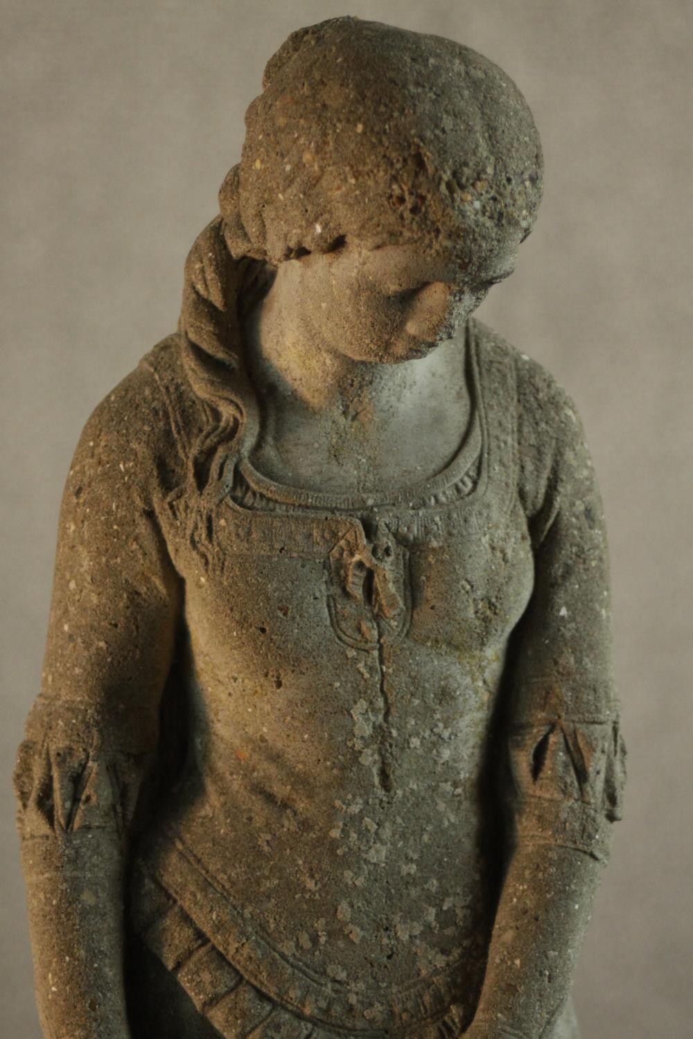 A cast concrete figure of a Victorian style lady. H.60 Dia.20cm. - Image 3 of 6