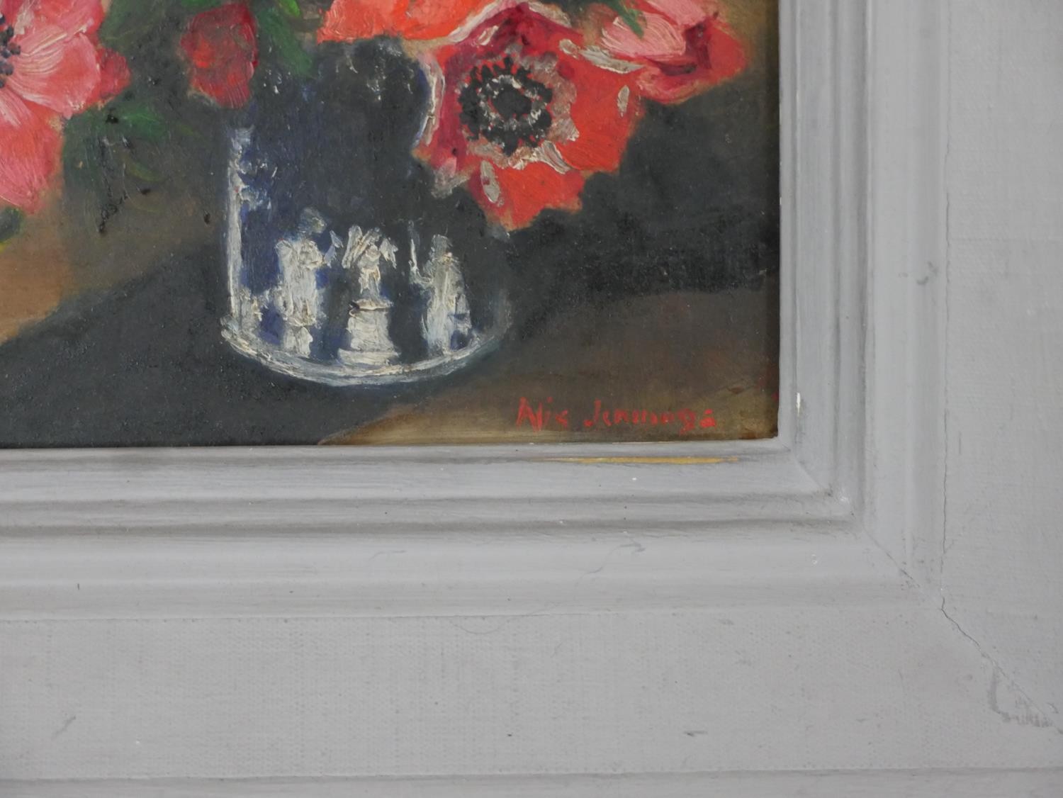 Two framed oils on canvas, one of a vase of flowers, unsigned and an 18th century oil on canvas of a - Image 5 of 9