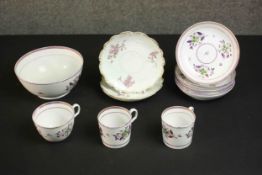 A 19th century floral design lustre ware part tea and coffee set along with two vintage blossom