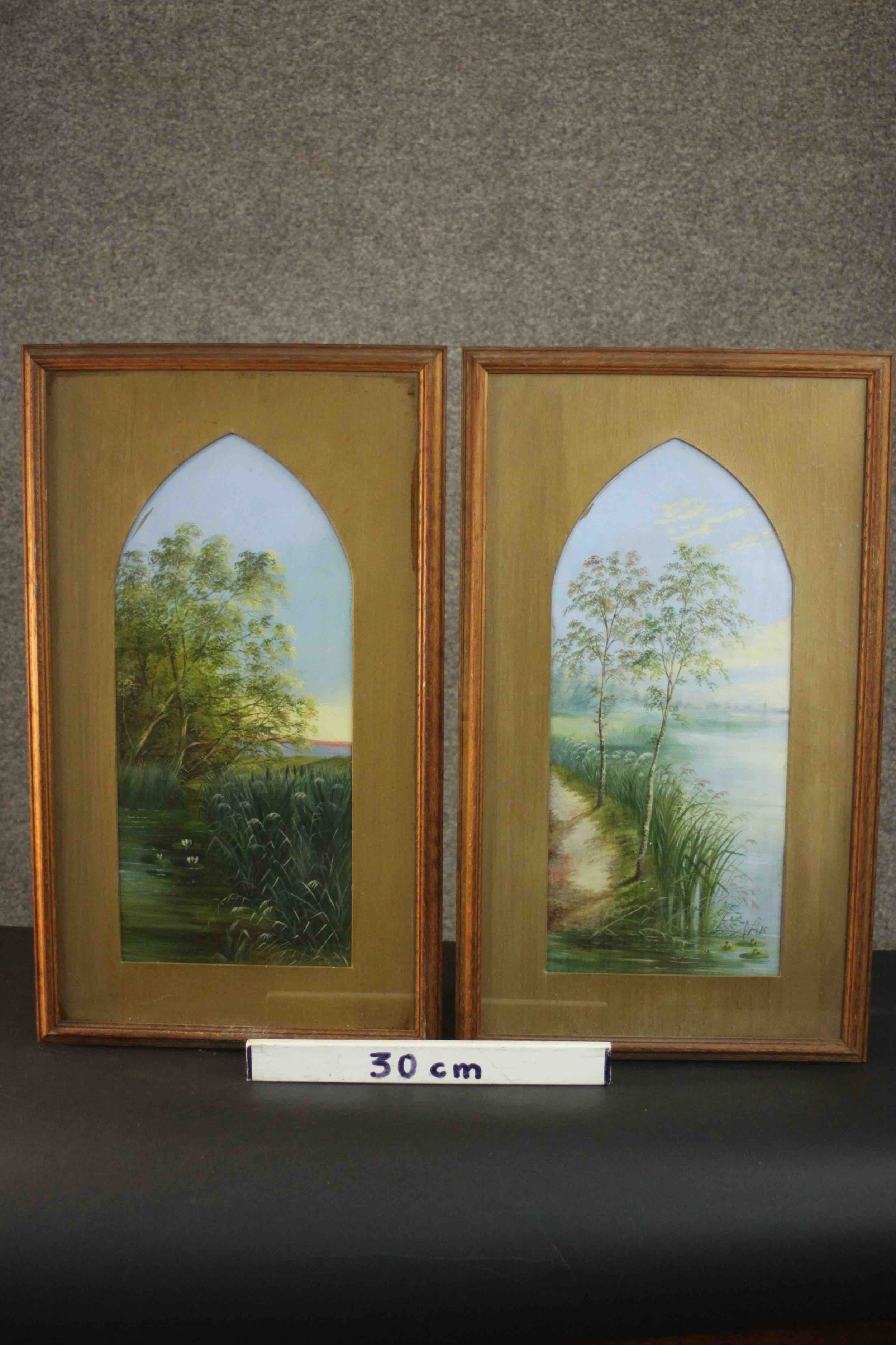 Two framed and glazed 19th century watercolours of river landscapes, unsigned. H.60 W.35cm. - Image 2 of 13