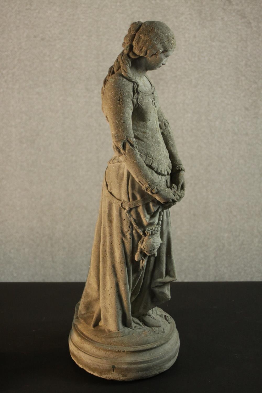 A cast concrete figure of a Victorian style lady. H.60 Dia.20cm. - Image 5 of 6