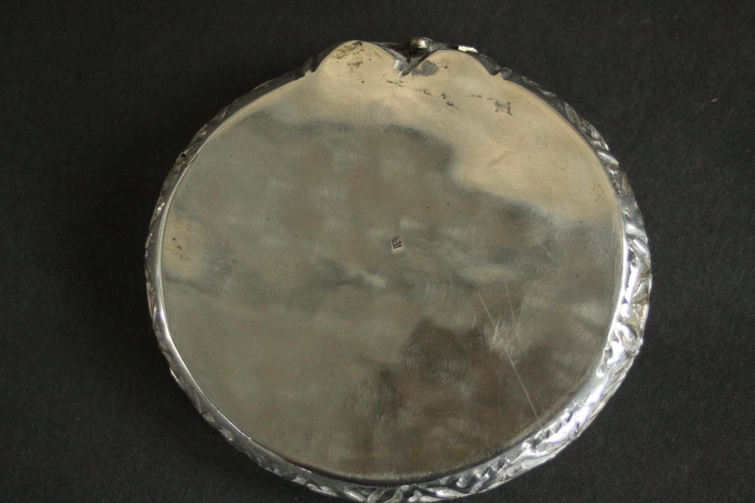 Three Oriental silver and white metal pieces, including a repousse design floral form dish on - Image 7 of 16