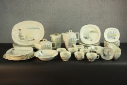 An extensive 1954 Midwinter Riviera pattern table service and a tea set designed by Hugh Casson,