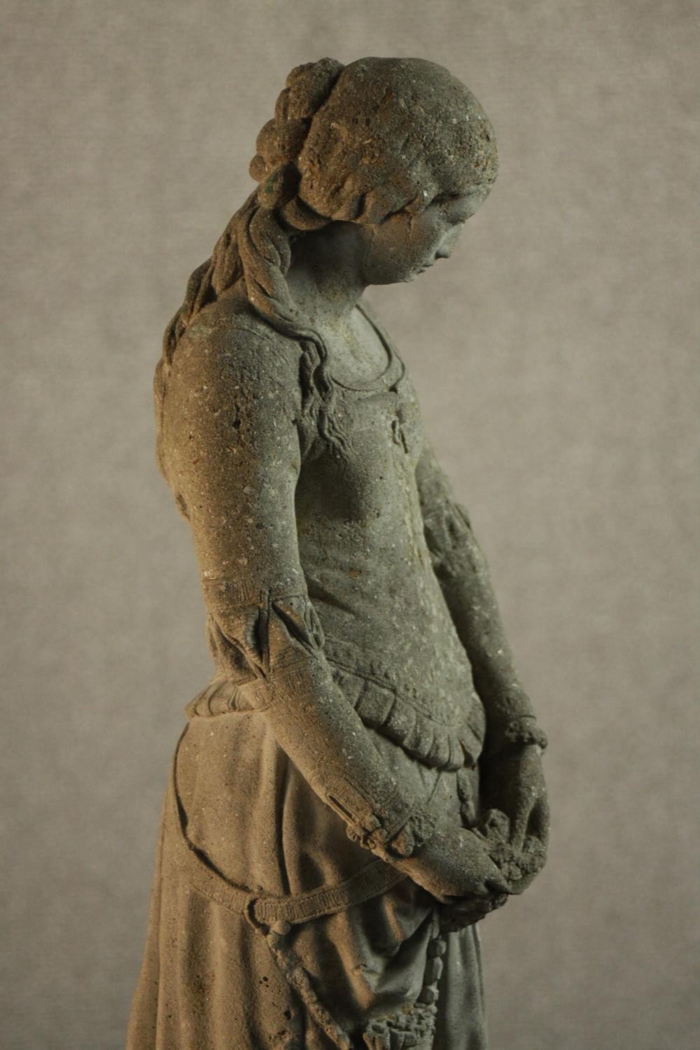 A cast concrete figure of a Victorian style lady. H.60 Dia.20cm. - Image 6 of 6