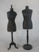 Two early 20th century shop mannequins on carved bases. H.154cm (largest)