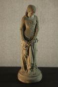 A cast concrete figure of a Victorian style lady. H.60 Dia.20cm.