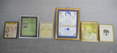 Six framed and glazed vintage theatre programmes and posters, various productions. H.55 W.40cm