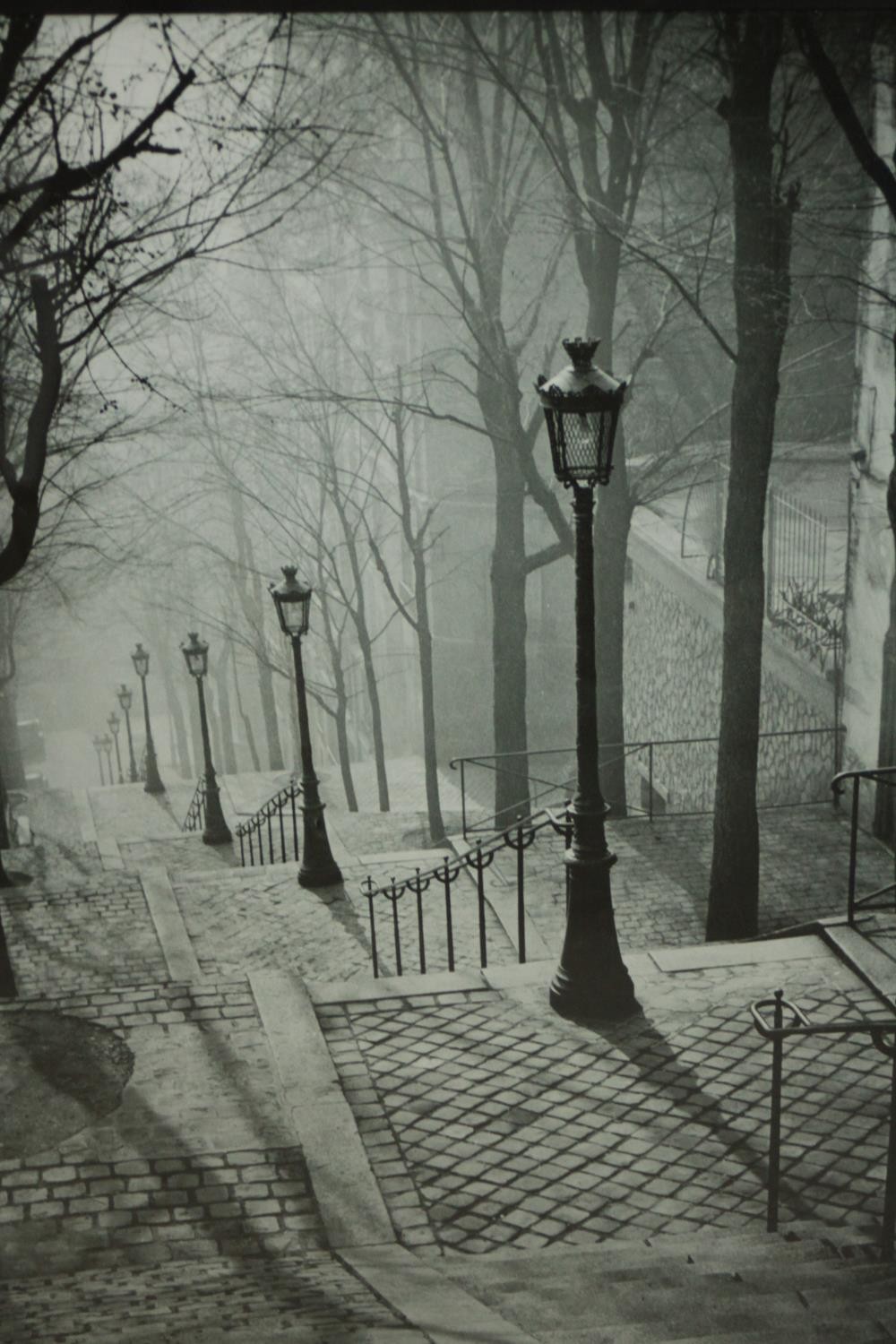 Brassai, a framed photographic art print of Les Escaliers de Montmartre Paris 1936. H.74 W.54cm.