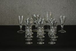 A collection of 19th and 20th century drinking glasses, including a set of six petal faceted