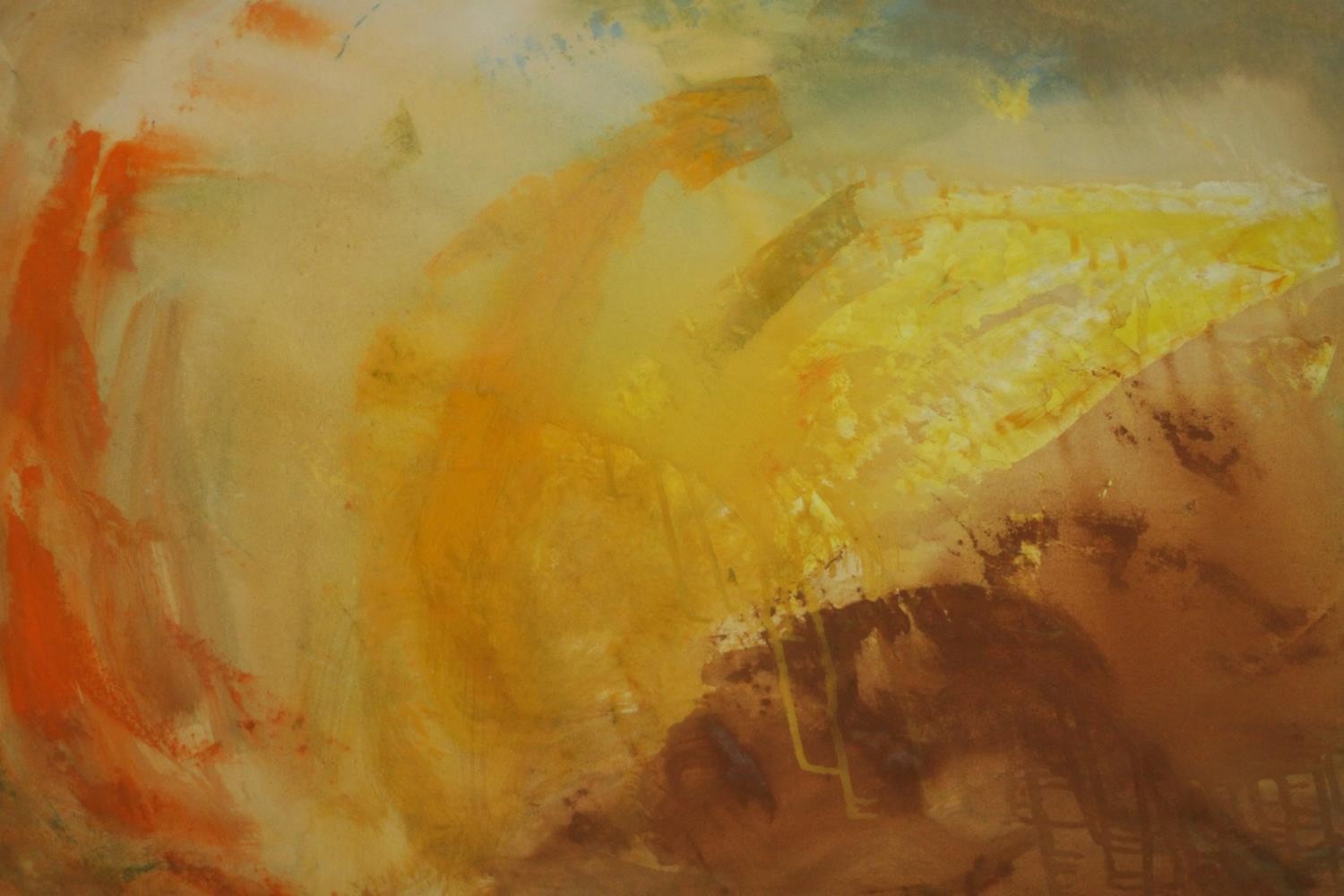 Kate Nicholson (1929 - 2019), ‘Untitled' (Coastal Light)’ in ochre, orange and brown, gouache on