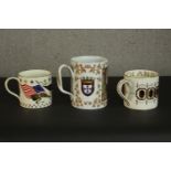 Three commemorative limited edition ceramic tankards, including a Wedgwood American Bicentennial