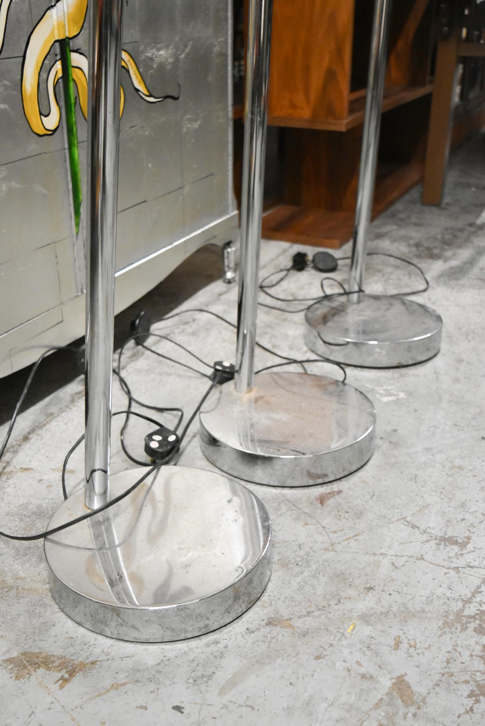 Three chromium "Arc" style floor standing lamps with domed shades. H.164cm - Image 5 of 6