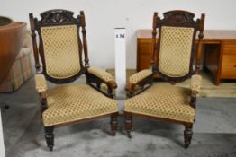 A pair of late 19th century carved walnut armchairs. H.118 x W.65 x D.65cm