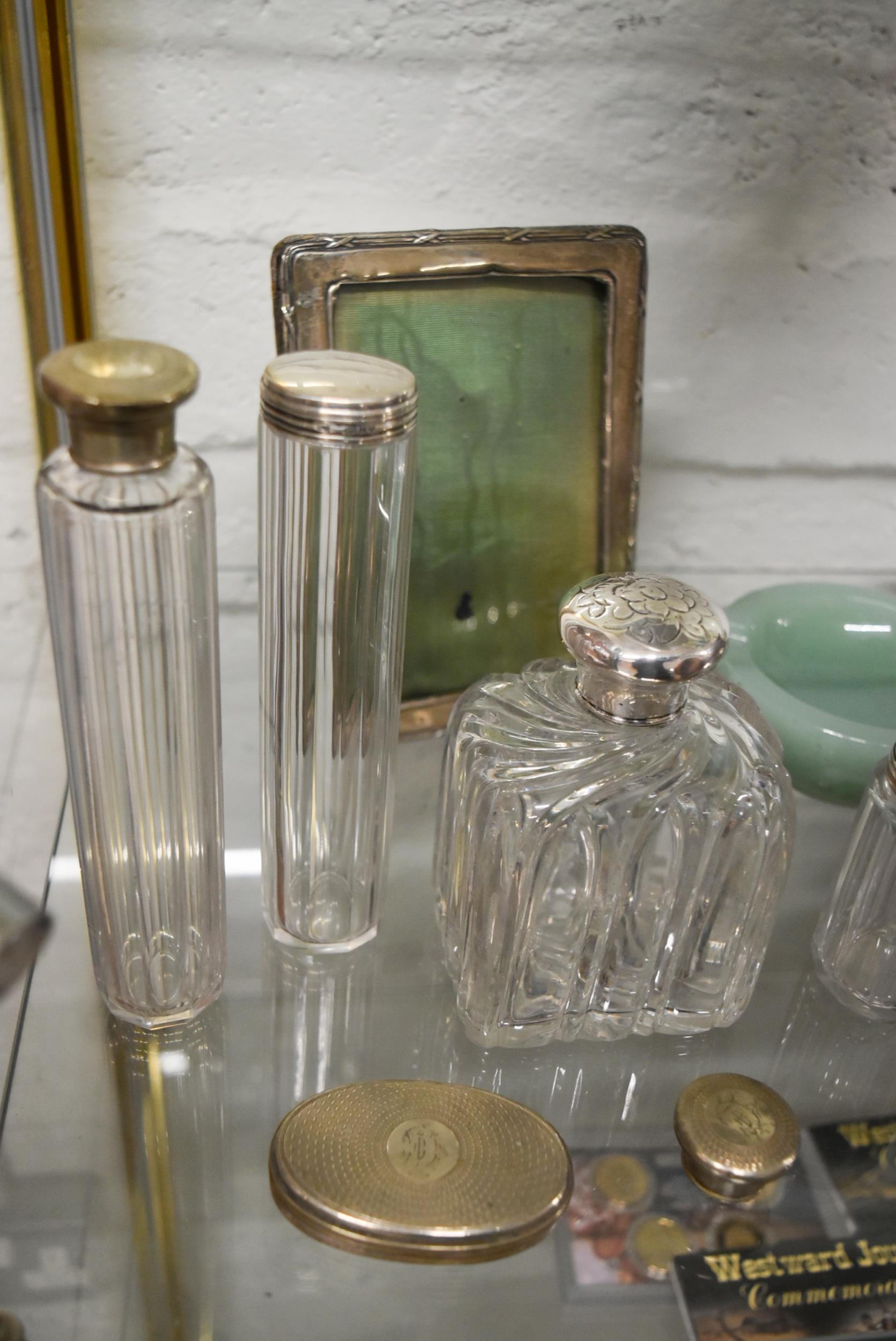 A collection of Silver Topped Bottles, Mirror and Art Deco Jadeite Ashtray - Image 3 of 3