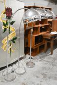 Three chromium "Arc" style floor standing lamps with domed shades. H.164cm
