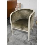 A tub armchair with painted frame in velour upholstery. H.80 x W.59 x D.55cm