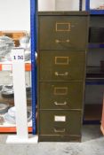 A vintage metal filing cabinet with brass fittings and handles. H.132 x W.46 x D.63cm