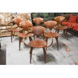 After Norman Cherner, a set of six bent ply "Pretzel" armchairs for the Cherner Chair Company with