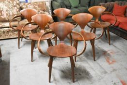 After Norman Cherner, a set of six bent ply "Pretzel" armchairs for the Cherner Chair Company with