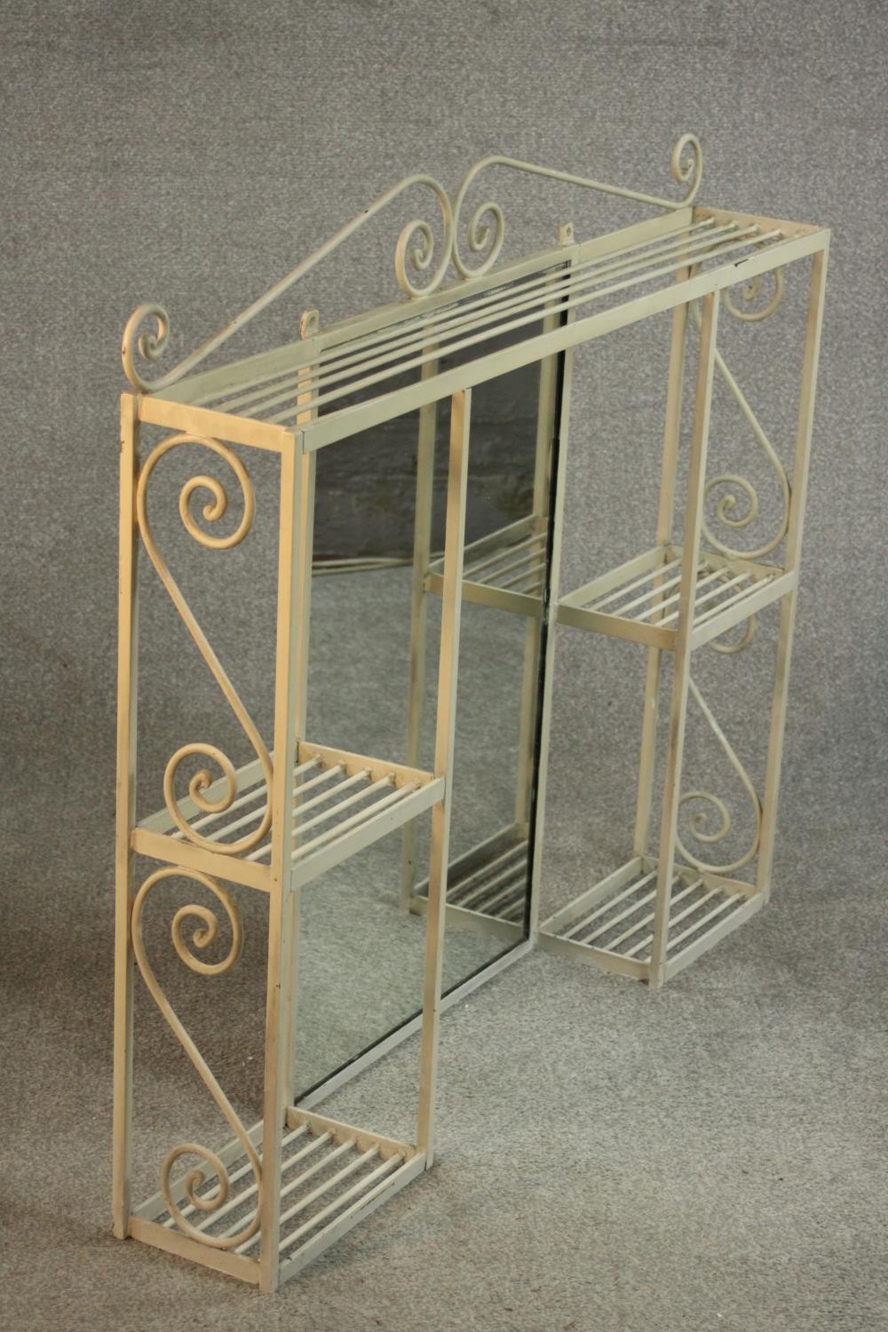 A cream painted wrought iron vanity shelf, the central rectangular mirror surrounded by an - Image 4 of 6