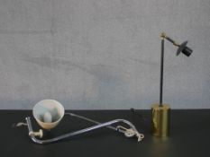 A brass adjustable table light with another vintage chrome wall light with cream enamel shade. H.