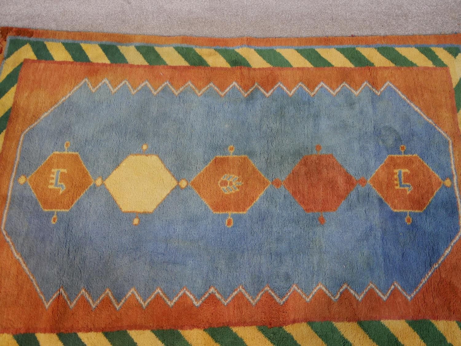 A blue ground hand made Persian Gabbeh rug. L.182 W.120cm - Image 3 of 8