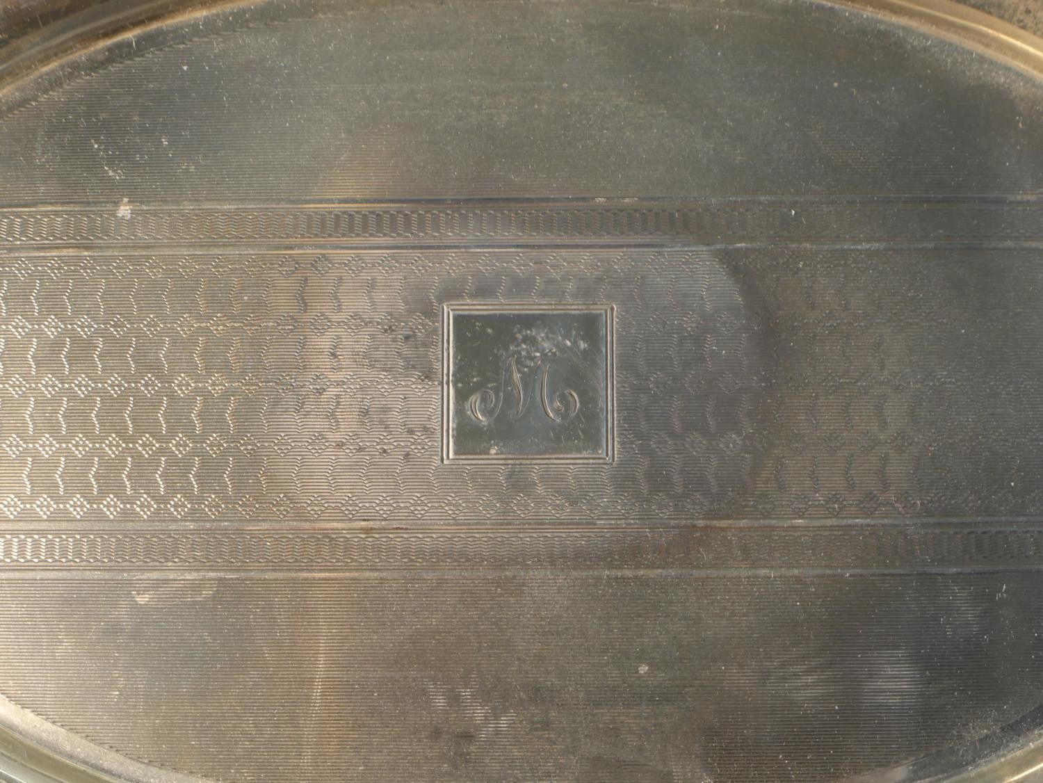 An Art Deco silver engraved and engine turned decorated hexagonal tray. Hallmarked:Davis, Moss & Co, - Image 2 of 5