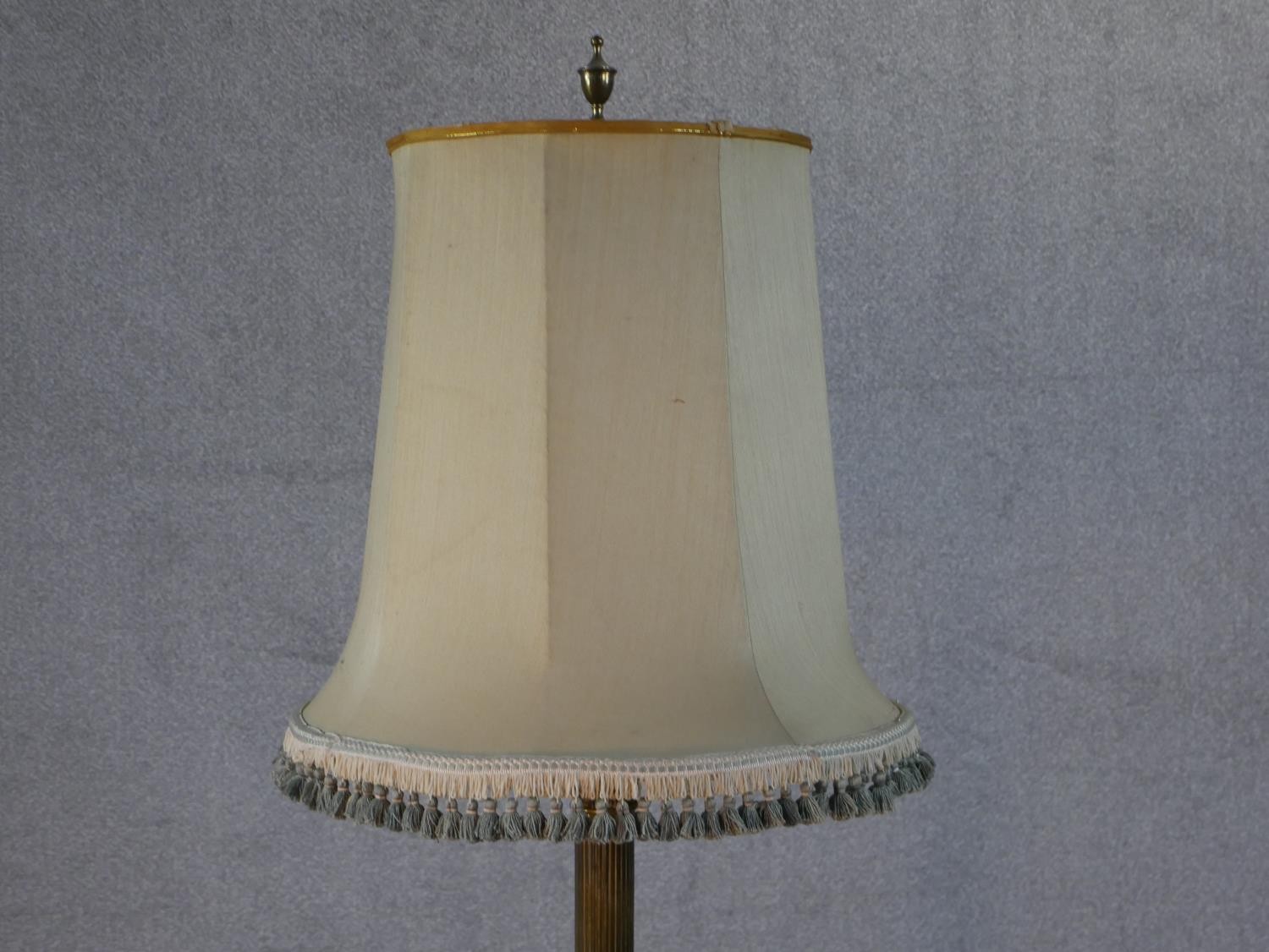 A Victorian brass fluted column design floor lamp with square base on four lion paw feet. H.170 W.38 - Image 3 of 4