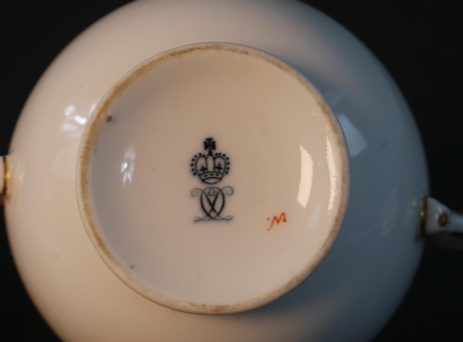 A 19th century Crown Derby gilded porcelain lidded twin handled hot chocolate cup and saucer. Each - Image 6 of 6