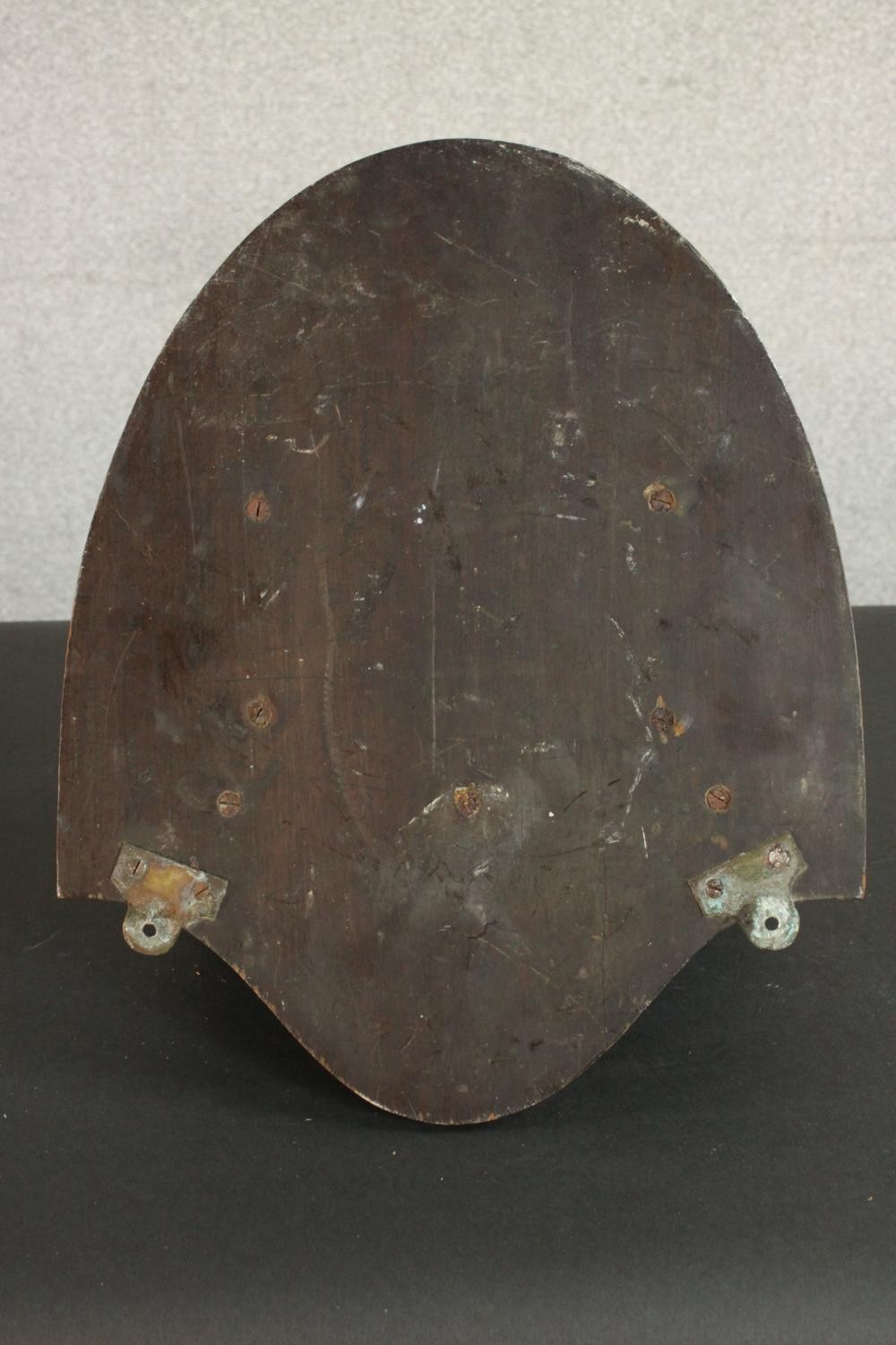 A Victorian walnut wall shelf on a shield shaped back. H.45 W.37 D.23cm. - Image 6 of 6