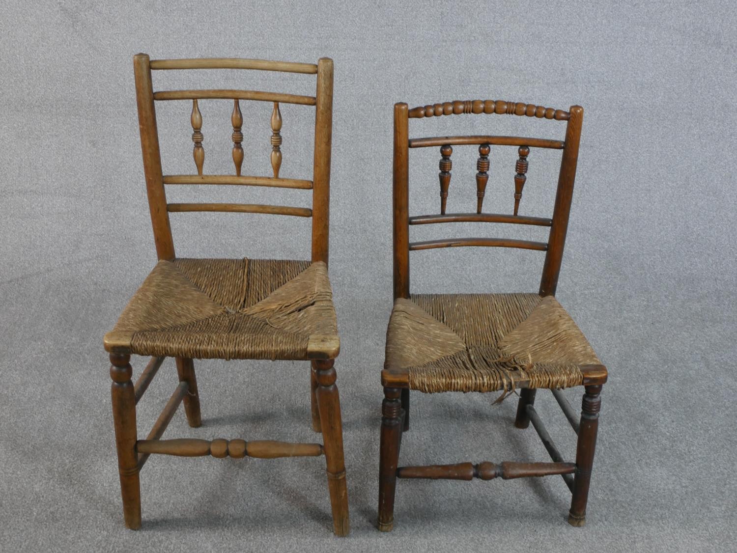 A Lloyd Loom wicker tub chair, together with two 19th century turned country side chairs with - Image 4 of 6