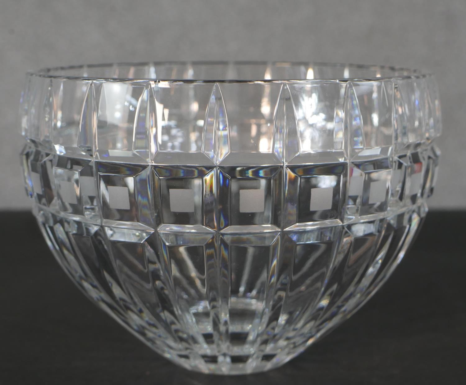 A large Quadrata Waterford Marquis crystal bowl, etched mark to base. H.14 Diam.19cm