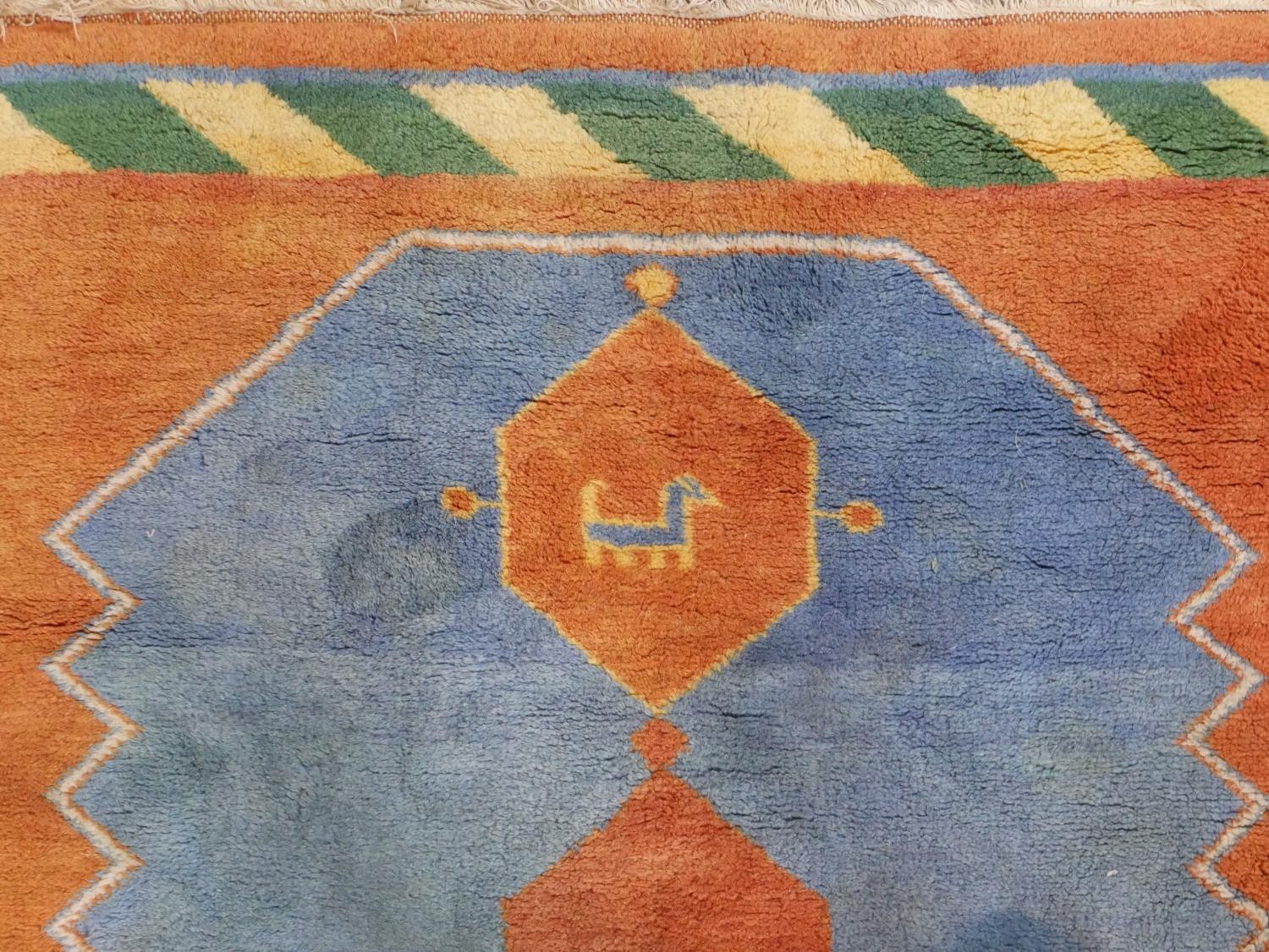 A blue ground hand made Persian Gabbeh rug. L.182 W.120cm - Image 7 of 8
