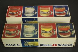 Jorma Vennola for Iittala Finland, a set of eight Paula drinking glasses with stainless steel