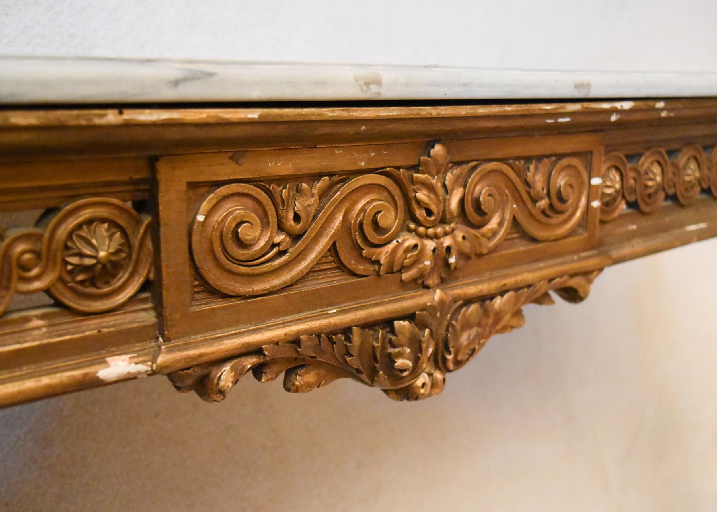 A 19th century Continental giltwood console table, the rectangular marble top with a moulded edge - Image 6 of 7