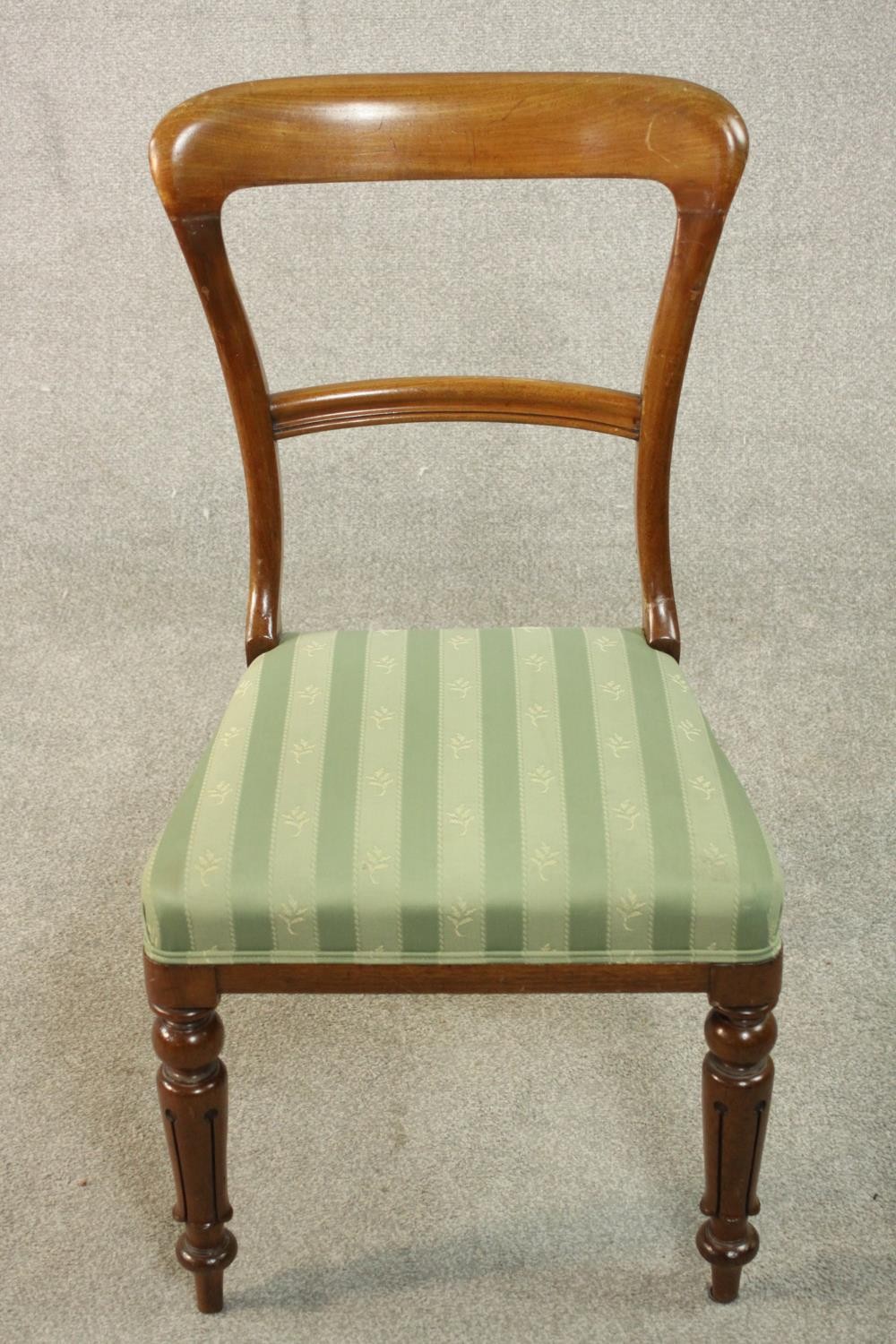 A harlequin set of eight Victorian walnut dining chairs, comprising a set of six side chairs and a - Image 7 of 10